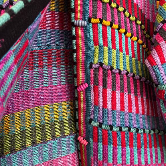 VTG 90s Christine Foley Rainbow Stripe Women Cardigan Sweater Size 2 Oversized - Picture 3 of 8